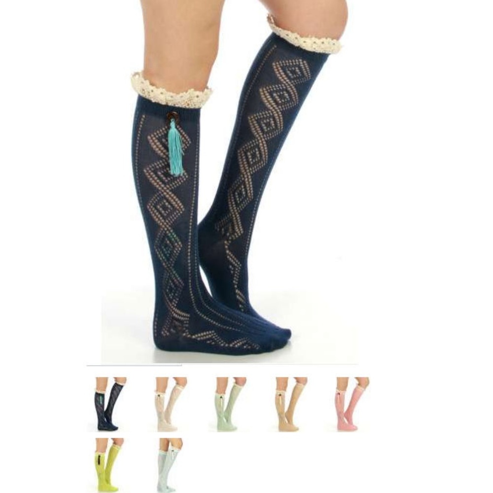 Lace Trim Button Tassel Boot Socks Many Colors